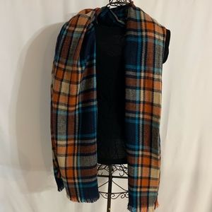 Shades of Orange and Blue Plaid Rectangular Scarf